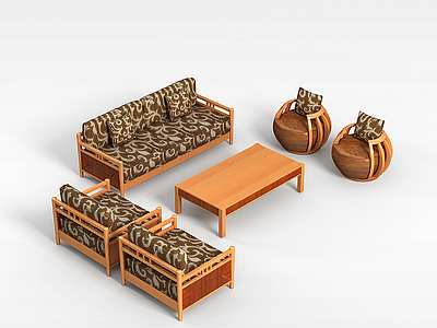 中式沙发茶几模型