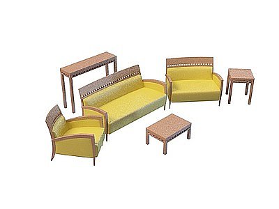 木质沙发茶几组合模型