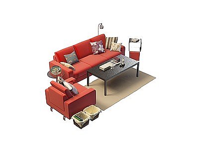 红色沙发茶几组合模型3d模型