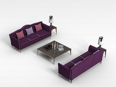 紫色沙发茶几组合模型3d模型
