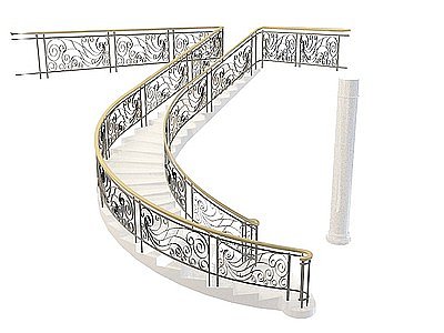 3d白色铁艺扶手楼梯免费模型