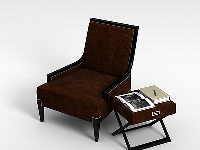 3d欧式布艺沙发椅和边几模型