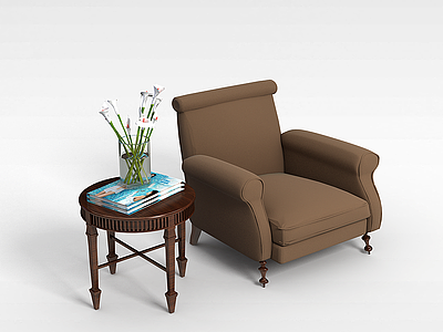 棕色沙发椅和边几模型3d模型