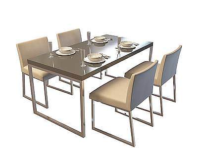 布艺餐桌椅组合模型3d模型