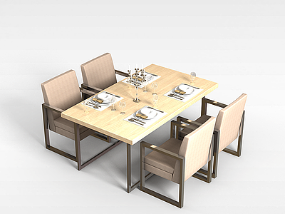 不锈钢餐桌组合模型3d模型