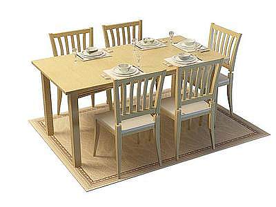 3d中式木质餐桌椅组合模型