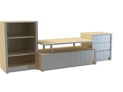 3d现代简易实木电视柜模型