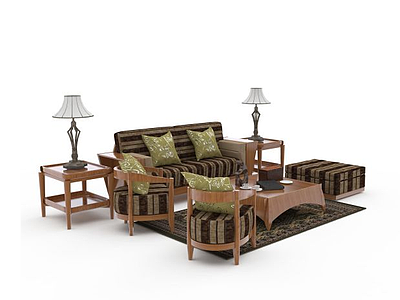 3d中式现代沙发组合模型