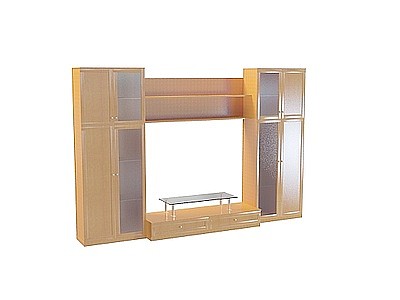 3d带柜式电视墙模型