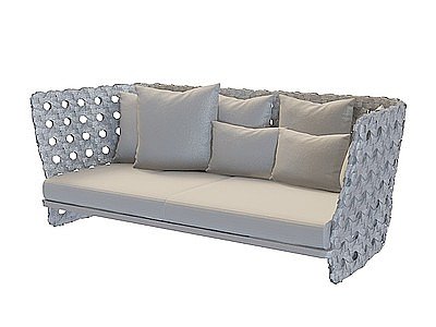 3d藤编灰色双人沙发模型