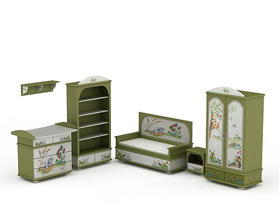 3d绿色实木衣柜模型