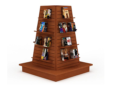 3d木制书店展示架模型