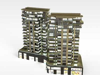 3d商厦夜景楼模型