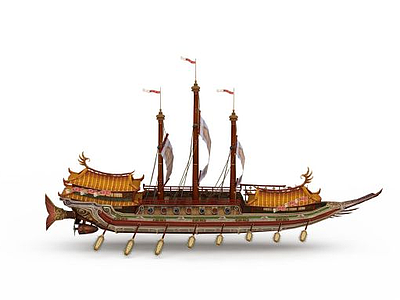 3d古代大型手划船免费模型