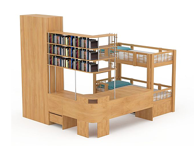 卧室木制书架模型
