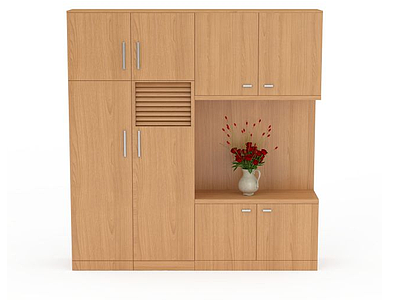 3d米色木质衣柜模型