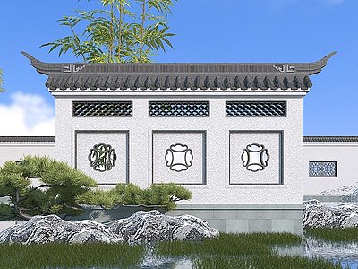 中式园林照壁模型3d模型