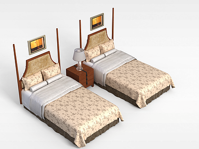3d酒店单人床模型