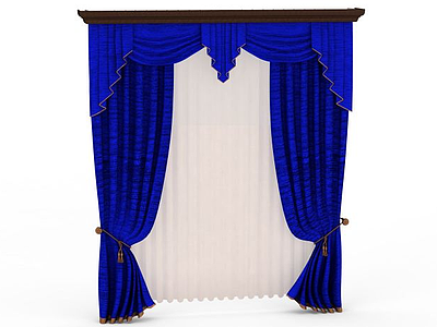 3d蓝色宫廷窗帘免费模型
