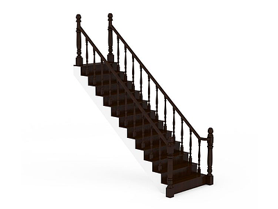 直跑木制楼梯模型3d模型