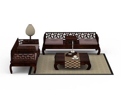 复古木艺沙发模型3d模型