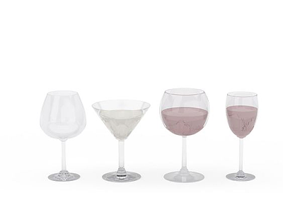 3d玻璃酒杯组合免费模型