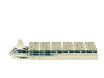 3d米色大型建筑模型