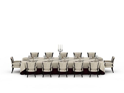 白色会餐桌椅模型3d模型