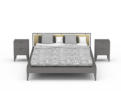 现代双人硬床模型3d模型