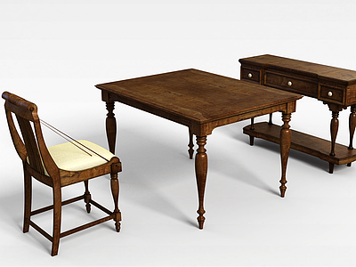 3d欧式实木书桌模型