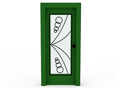 3d绿色线条花纹木门模型
