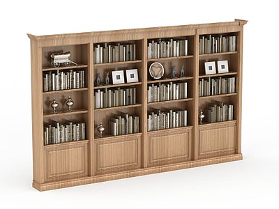 3d原色实木书柜免费模型