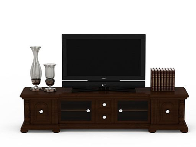 褐色实木电视柜模型
