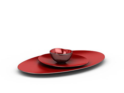 3d红色金属餐具模型