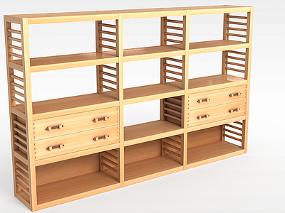 3d木质书柜模型