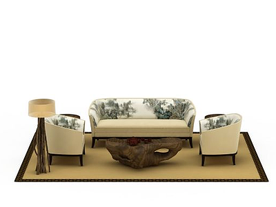 3d布艺桌椅组合模型