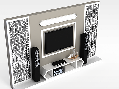 3d灰色实木电视柜模型