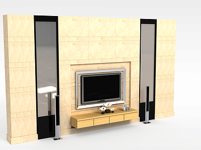 现代实木电视柜模型