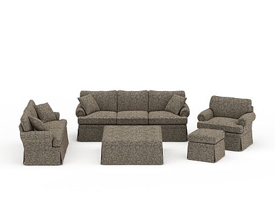 灰色花纹沙发组合模型3d模型