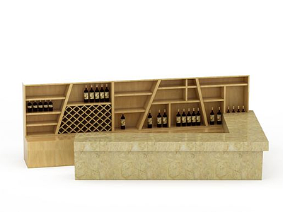 3d原色木质酒柜模型