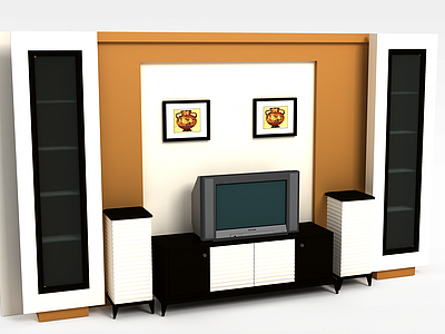 3d客厅电视柜背景墙模型