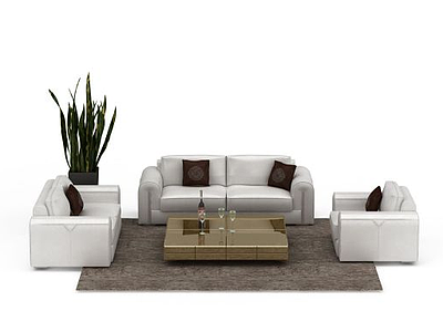 3d白色高档沙发组合模型