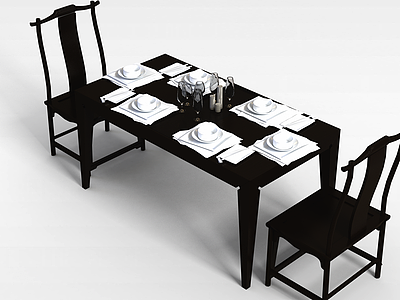 复古桌椅组合模型3d模型