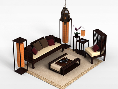 3d现代沙发茶几组合模型