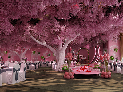 简欧宴会厅粉色浪漫婚礼堂模型3d模型