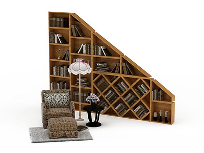 3d个性实木书柜模型