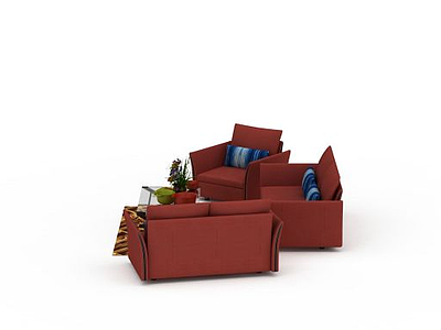 红色组合沙发模型3d模型