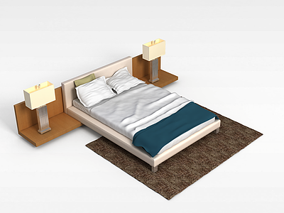 3d现代宾馆双人床模型