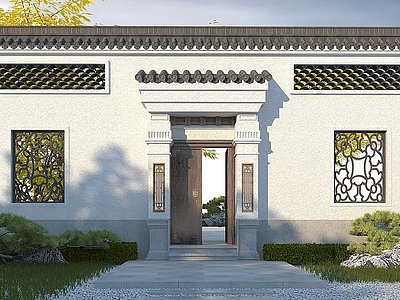 中式庭院门模型3d模型