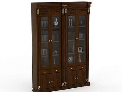 简约木质书柜模型3d模型